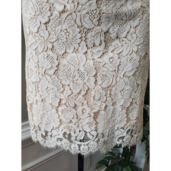 Dress Forum Ivory Lace Scalloped High Neck Midi Criss Cross Back Dress Size S - Picture 5 of 11